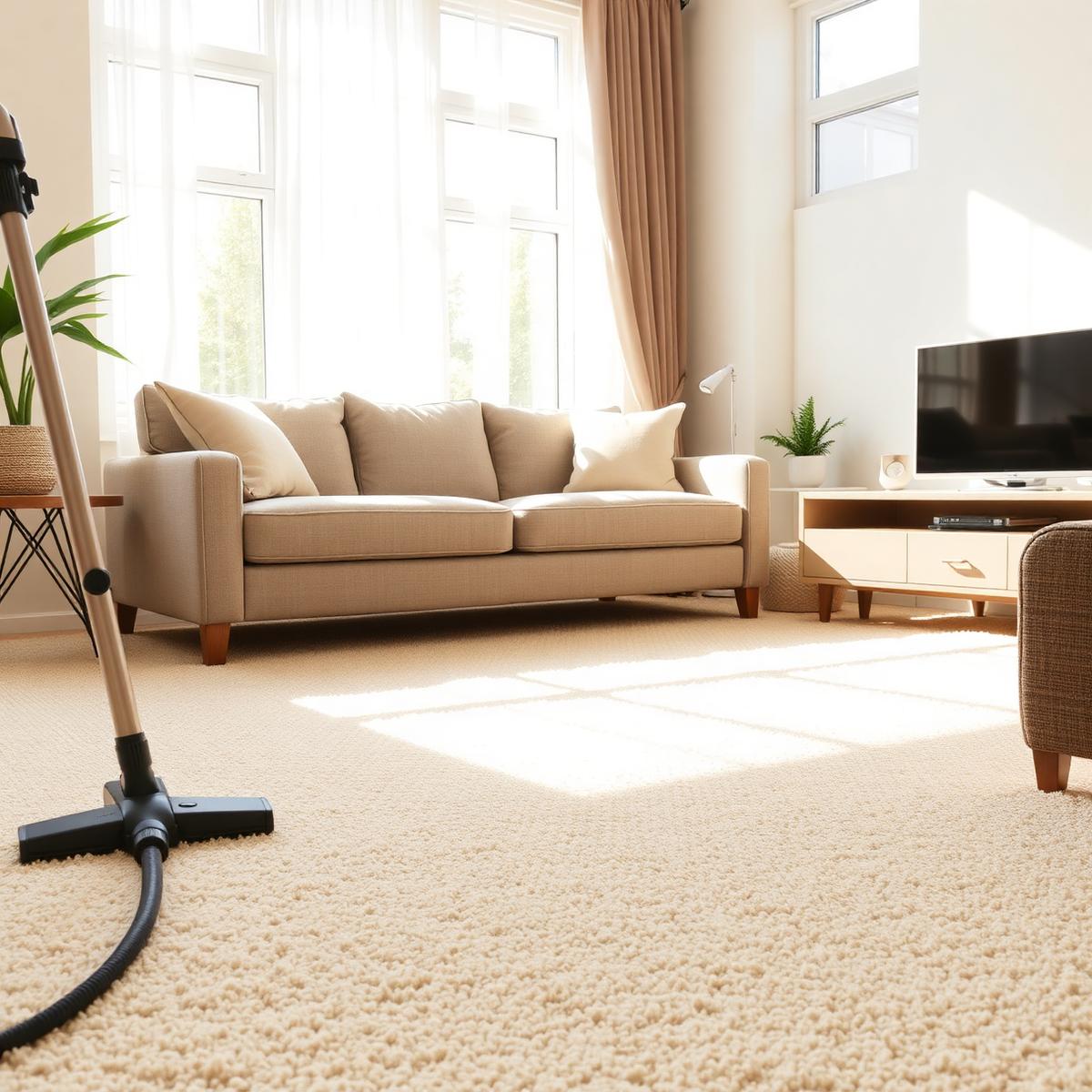 Freshly cleaned plush carpet in a bright living room